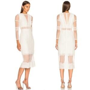 Alexis Elize White Lace Midi Dress Long Sleeve Size Medium Bridal